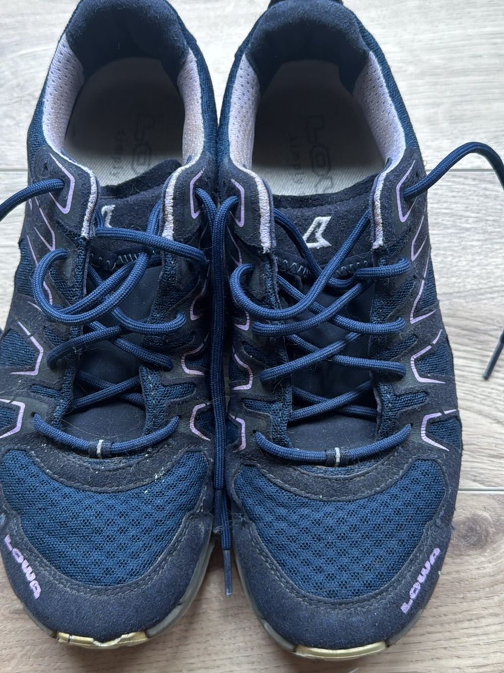 Lowa Navy Athletic Walking Shoes with Light Pink Accents